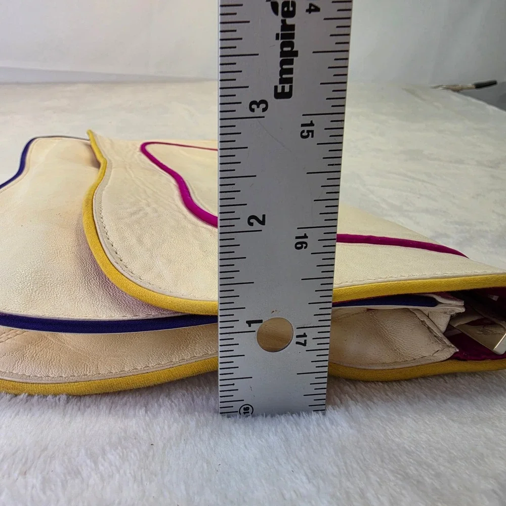 Kooba Leather Oversized Clutch Bag Cream with Multicolor Piping Wristlet Strap